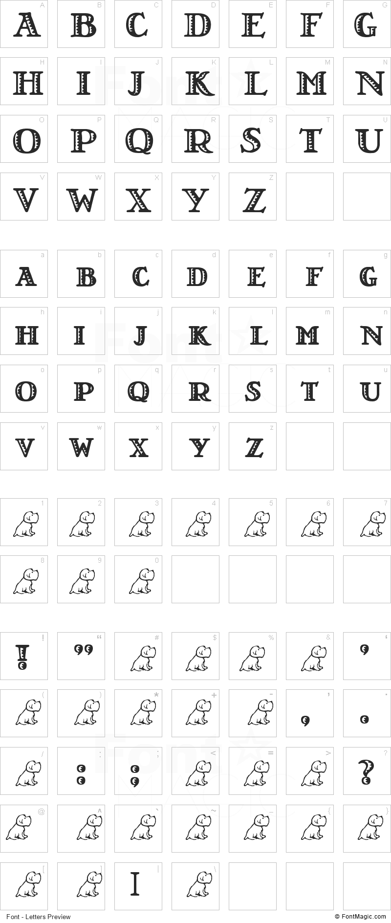 LT Nutshell Library Font - All Latters Preview Chart